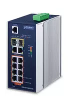 Valdomas jungiklis PLANET IGS-4215-8P2T2S — 10x Gigabit RJ-45, 2x SFP, 8x PoE+ (240W), 48–56V DC, L2/L4, IP30, bėgelis/siena