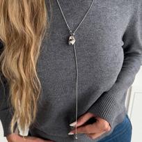 SHIXIN Minimalist Stainless Steel Heart Pendant Necklace for Women Waterproof Adjustable Snake Bone Chain Sweater Chain Jewelry