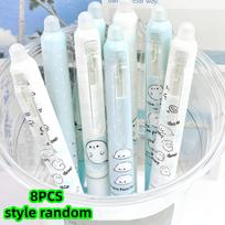 8-Pack of Black Gel Pens with Random Designs, Featuring a Cute Seal Shape, High Aesthetic Appeal, Retractable and Erasable, Suitable for E