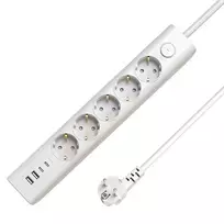 Microconnect 5-ių angų USB Schuko ilgintuvas su jungikliu 1,5 m, baltas