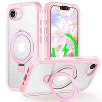 Case for iPhone 16e 2025, [Compatible with Mag-Safe] Built-in PET Screen Protector with Ring Holder Kickstand, Full Body Cover for iPhone 16e rožinė