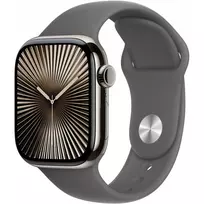 Apple Watch Series 10 GPS + Cellular 42mm Titanio natūralus korpusas su Pilkai smėlio spalvos sportine juostele - S/M (MWXD3QF/A)