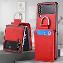Samsung Z Flip 4 Zflip4 Apsauginis piniginės krepšys su kortelių skyriumi odinis dėklas Samsung Galaxy Z Flip 4 Flip4 5g matinis dangtelis for Samsung Z Flip 4 raudona