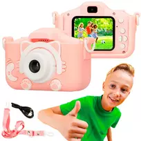 Vaikų skaitmeninis fotoaparatas Extralink H27 DUAL PINK – rožinė/balta, nuo 3 metų, dvigubas objektyvas