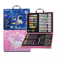 Piešimo ir tapybos rinkinys Extralink Blue Astronaut – 88 vnt. (dažai, teptukai, aksesuarai)