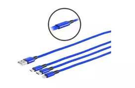 MicroConnect MC-USBA-3WAY USB laidas USB 3.2 Gen 1 1,2 m USB C / Micro-USB B / Lightning mėlynas