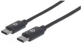 Manhattan USB-C į USB-C laidas, 2 m, vyriškas į vyrišką, juodas, 480Mbps (USB 2.0), 3A, greitasis USB, viso gyvenimo garantija