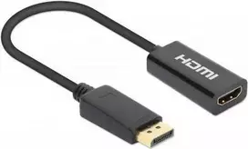Manhattan DisplayPort 1.2 į HDMI aktyvus adapteris, 4K@60Hz, 15cm, Kištukas į Lizdą, DP su fiksatoriumi, Juodas, Ne dvikryptis, Trejų metų garantija