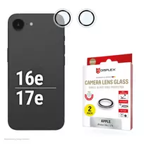 Displex Premium kameros objektyvo stiklas, iPhone 16e/17e, 2 vnt., 10H, pavieniai žiedai, DLC, permatomas, Quick Mount