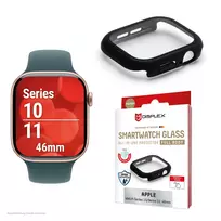 Displex 10H grūdintas stiklas Apple Watch 11/10 (46 mm), pilnas korpuso dangtelis, IP68, užsegamas, juodas matinis