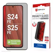 Displex privatumo apsauginis stiklas (10H), skirtas Samsung Galaxy S25 FE/S24 FE, su Eco montavimo rėmeliu