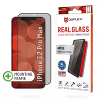 Displex Privacy Full Cover apsauginis stiklas (10H) Apple iPhone 12 Pro Max, su Eco montavimo rėmeliu, privatumo filtras, grūdintas stiklas, atsparus įbrėžimams, draugiškas dėklui