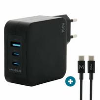 Ravanson Mobilis Charger 100W GaN 2×USB‑C + 1×USB‑A AC įkroviklis nešiojamam kompiuteriui, išmaniajam telefonui, planšetei – juoda
