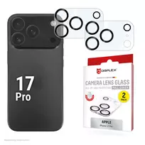 Displex pilnas kameros objektyvo stiklas iPhone 17 Pro, 10H, viso kameros bloko apsauga, greitas montavimas, 2 vnt. pakuotė