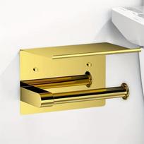 Luxurious Golden Toilet Paper Holder with Phone Shelf - 304 Stainless Steel, Polished Self-Adhesive Wall Mount, No-Drill Install auksinė