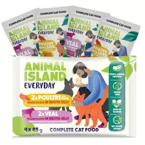 Šlapias kačių ėdalas animal Island Everyday — Veršiena ir Paukštiena su Kepenėlėmis, 4 x 85 g paketėliai, 9,5% baltymų, 83% drėgmės