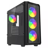 PC korpusas SAVIO Noctis Glass RGB — Juodas, ATX/Micro-ATX, 210×410×450 mm, 3×120 mm priekiniai ventiliatoriai