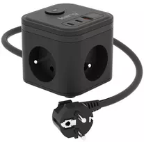 Kerg SMART ilginimas – 3 kištukiniai lizdai (F tipas) su 3 USB (2×A + 1×C), 1,5 m laidas, 16A 230V, juodas