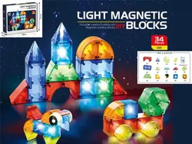 Magnetiniai blokeliai Madej — Šviečiantys magnetiniai blokeliai 32 vnt., konstruktoriaus rinkinys kūrybingai statybai