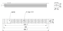 Gembird EG-PDU-10C132C19 1U stovo maitinimo skirstytuvas – 10x C13 lizdų, 16A C19 įvadas, 2 m laidas, 3500 W