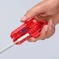 Nuėmimo įrankis Knipex ErgoStrip PV 16 95 03, skirtas PV kabeliams, su reguliuojamu atraminiu stabdžiu, ergonomiška rankena