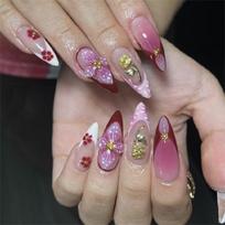 Pink Gradient 3D Flower False Nail Almond Shape Fake Nail Comfortable Wear For Social Event Daily Commute Parties 1