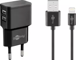 Įkroviklio rinkinys Goobay Dual Apple Lightning 44995, 12 W, 2 USB, 1 m laidas
