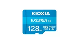 MicroSDXC kortelė Kioxia EXCERIA G3 128GB UHS-I U3 V30 — 160/50MB/s, Class 10, mėlyna