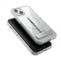 Apsauginis dėklas GUAN Apple iPhone 16 Plus – stiklinė nugara su 10H kietumu ir integruota kojelė, permatomas sidabrinis