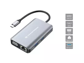Conceptronic DONN21G nešiojamojo kompiuterio dokas / prievadų plėtiklis, laidinis USB 3.2 Gen 1 (3.1 Gen 1) Type-C, pilkas