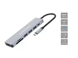 Conceptronic DONN19G 7-in-1 USB 3.2 Gen 1 dokų stotelė, HDMI, USB-A 3.0 x 3, SD, TF/MicroSD, 100W USB PD