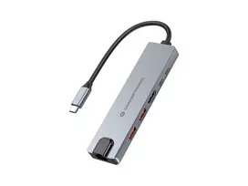 Conceptronic DONN29G 6-in-1 USB 3.2 Gen 2 dokavimo stotelė, 4K60Hz HDMI, USB-A 10Gbps x 2, USB-C 10Gbps, GbE LAN, 140W USB PD 3.1