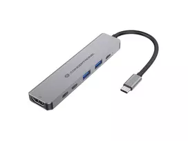 6-in-1 USB 3.2 Gen 1 Dockinė stotelė CONCEPTRONIC DONN33G HDMI, 2×USB-A 5Gbps, 2×USB-C 5Gbps, 100W USB PD, sidabrinė