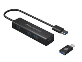 Conceptronic 4 prievadų USB 3.0 aliumininis išplėtimo šakotuvas su USB-C į USB-A adapteriu