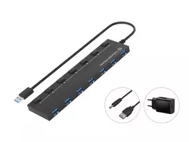 Conceptronic HUBBIES19BP 7 prievadų USB 3.0 šakotuvas su maitinimo adapteriu, 90 cm kabeliu, individualiais jungikliais, USB 3.2 Gen 1