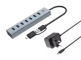 Conceptronic HUBBIES21GP 7 prievadų USB 3.0 šakotuvas su maitinimo adapteriu, 5Gbps, USB-A x 7