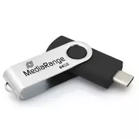 USB atmintukas MediaRange MR1953 64GB USB Type-C 3.2 Gen 1 (3.1 Gen 1) su sukamuoju metaliniu korpusu, juodas/sidabrinis