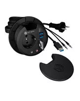 ICY BOX IB-HUB1430-CR įmontuojamas stalo kištukinis lizdas su USB jungtimis, juodas