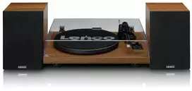 Patefonas Lenco LS-480WD su įmontuotu stiprintuvu, Bluetooth, diržine pavara, 33/45 aps./min., 2×30 W RMS, mediniais garsiakalbiais