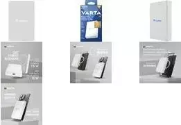 Power bank Varta Mag Pro Wireless 5000 – belaidis įkroviklis 5000 mAh, LiPo, 2 įrenginiai, baltas