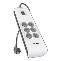 Maitinimo juosta Belkin BSV604VF2M-V2 — 6 kištukinių lizdų, 2× USB-A, 2 m laidas