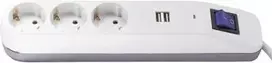 REV ICE 3-ių lizdų ilgintuvas su USB prievadais ir jungikliu, 1,4 m laidas, baltas