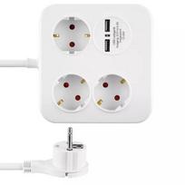 REV PowerQuad 0012378109 kištukinis ilgintuvas, 3 lizdų, 2x USB, be jungiklio, įžemintas (Schuko), baltas/juodas