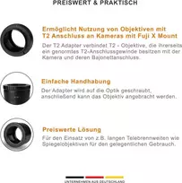 Walimex pro T2 Adapter für Fuji X - Adapterring mit manuellem Fokus, einfache Handhabung, Objektiv-Anschlussring kompatibel mit Fuji X-T10, X-T20, X-T