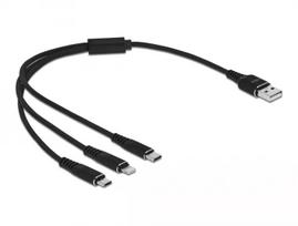 USB įkrovimo laidas DeLOCK 3 in 1 Type-A į Lightning Micro USB USB Type-C 30 cm juodas