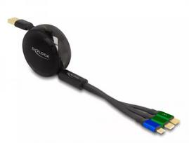 DeLOCK USB 3 in 1 įtraukiamas įkrovimo laidas Micro USB 2 x USB Type-C 1,13 m