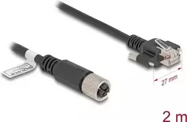 Tinklo kabelis DeLOCK M12 X-koduotas 8 kontaktų moteriškas į RJ45 kištuką Cat.6A 2 m juodas