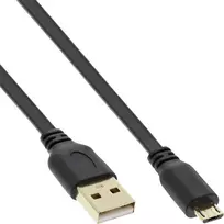InLine Micro USB 2.0 plokščias laidas USB A / Micro-B, juodas/auksinis, 2 m