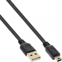InLine USB 2.0 plokščias laidas USB A kištukas / Mini-B 5pin juodas/auksinis 5m