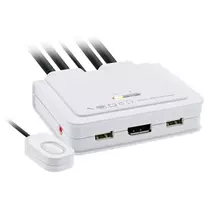 InLine KVM jungiklis, 2 prievadai, USB-C į DisplayPort 1.2, 4K, garsas, integruotas kabelis